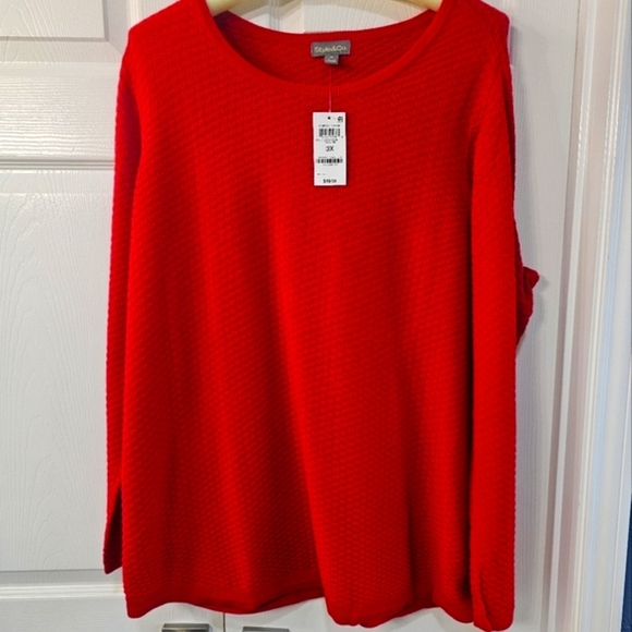 NWT Style & Co. Scoop Neck Ribbed Long Sleeved Sweater 3X Red - Picture 2 of 11